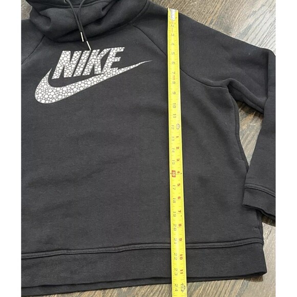 Nike Hoodie Sweatshirt Women L Black Rally Funnel Neck Metal Foil Swoosh Pouch - Picture 5 of 12